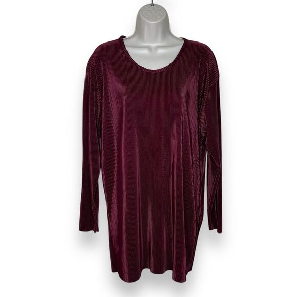 Vintage Maxima Burgundy Accordion Pleat Round Neck Long Sleeve Tunic Women Med - Picture 1 of 10